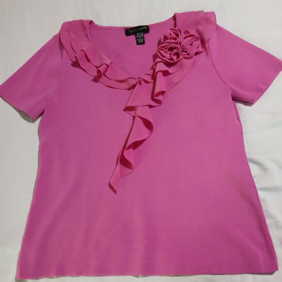 Cable & Gauge Size Large Pink Women's Scoop Neck Top with Ruffle Detail - Picture 10 of 12